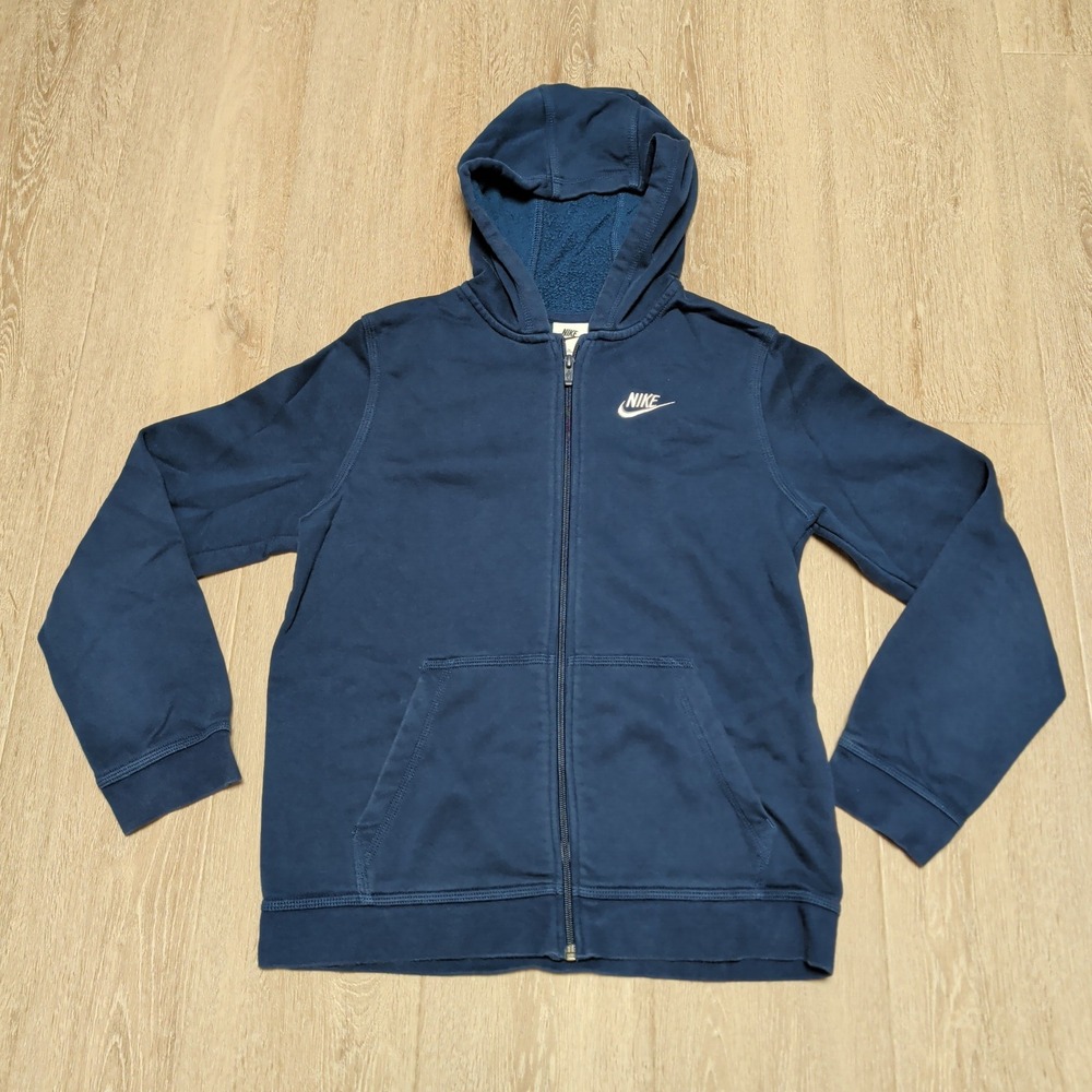 Nike Club Fleece Kids‎ Navy Blue Full Zip Hoodie Sweatshirt XL 18-20 Youth Soft